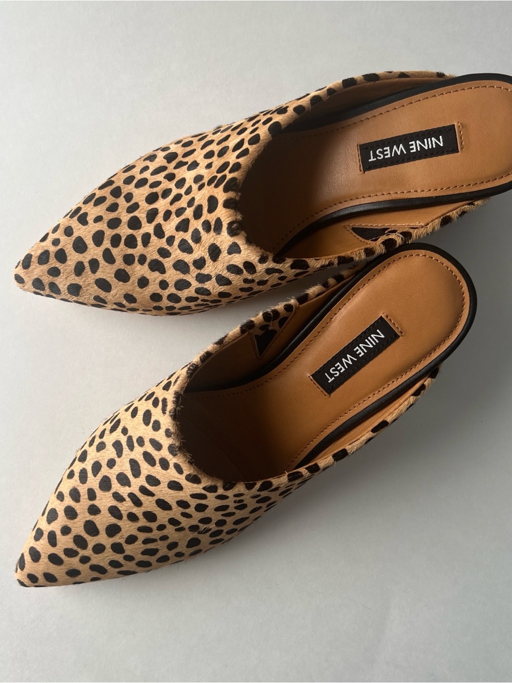 Nine West Leopard-Print Pointed-Toe Mules in Tan & Black